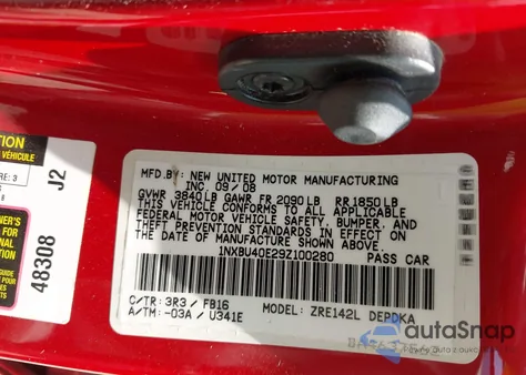 2009 Toyota Corolla Le из США, поврежденный, VIN 1NXBU40E29Z100280